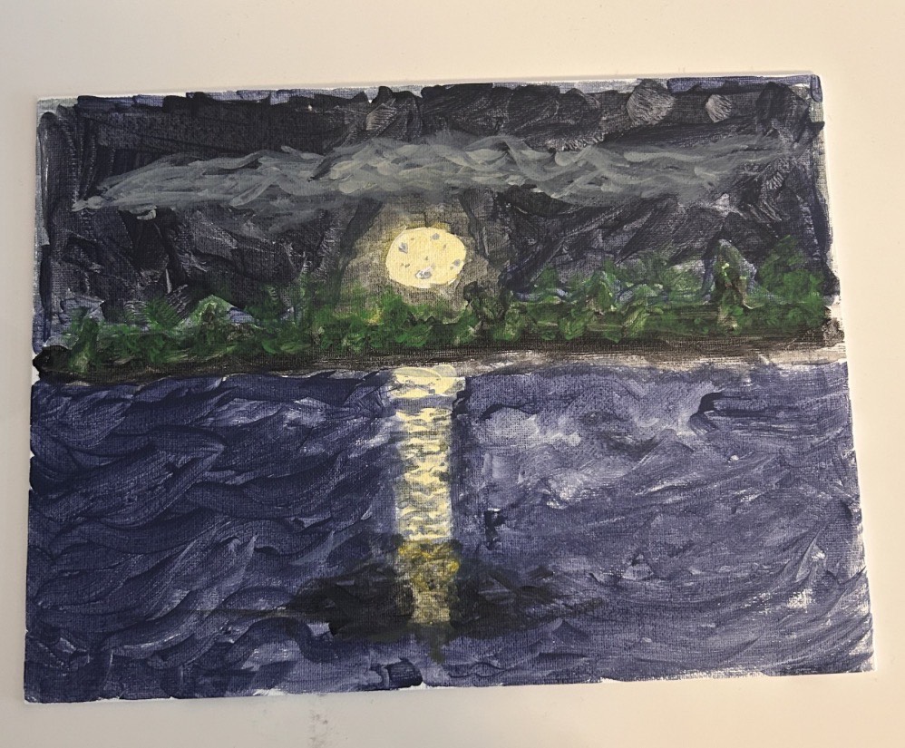 Lake at night painting